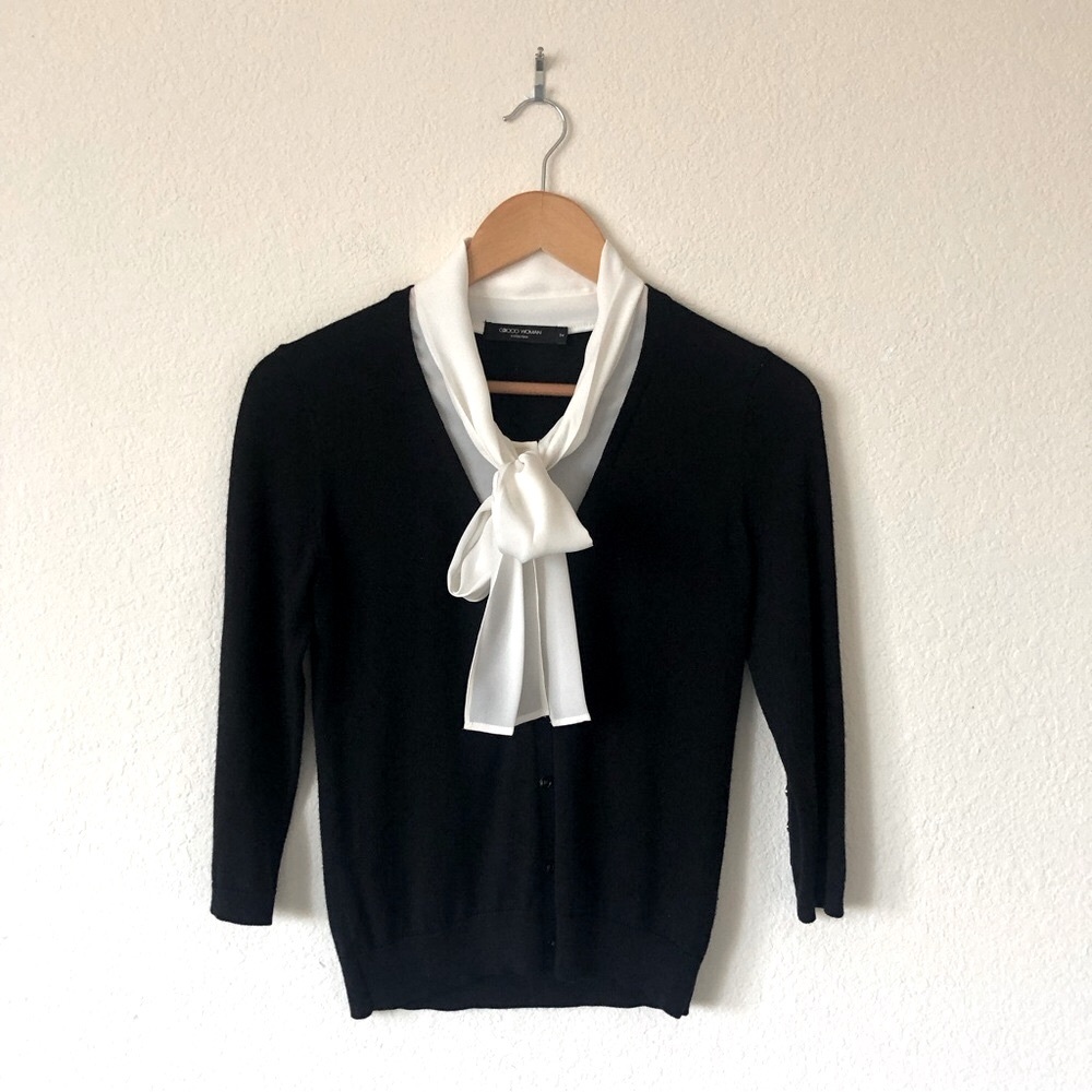 G2000WOMEN Collection Black and White Long Sleeve Blouse - Women's Medium/34